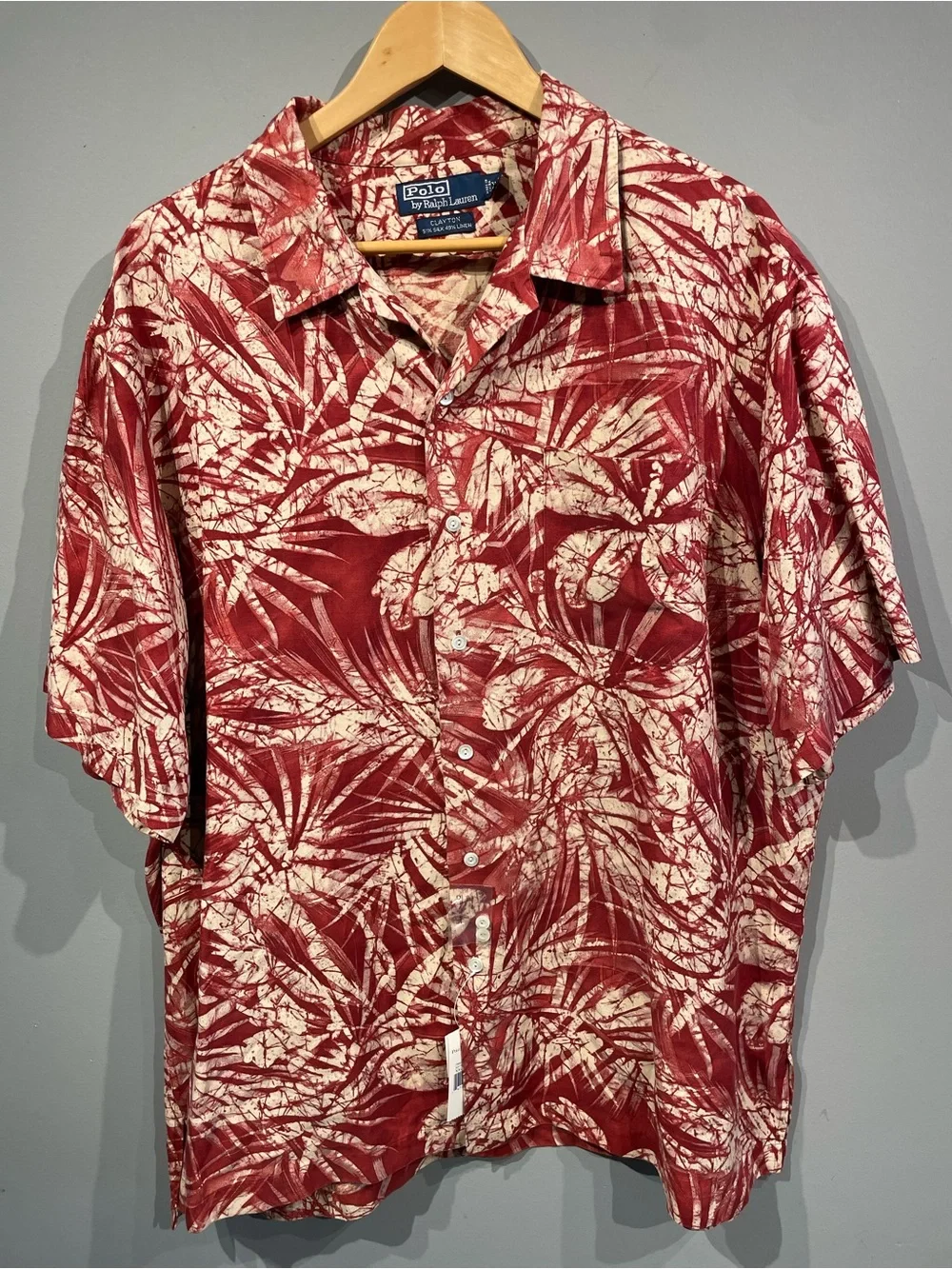 New with Tags Polo by Ralph Lauren Red & Cream Tropical  Shirt Silk/linen XXL